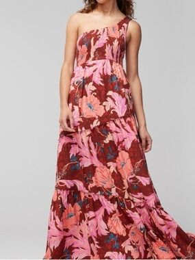NWT Soma Weekend Rayon Challis Pleated Resort One Shoulder Smocked Bodice Dress